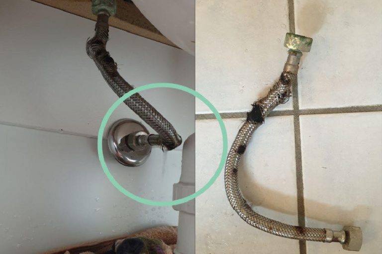 black hose under kitchen sink